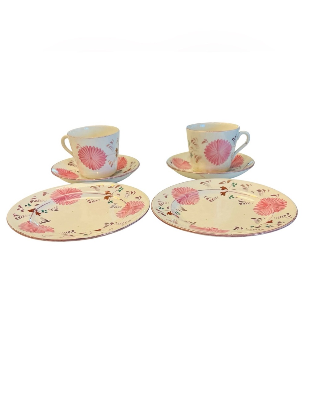 Antique Charles Allerton Staffordshire Pink Luster Dahlia 6 Pc Tea Set Rare